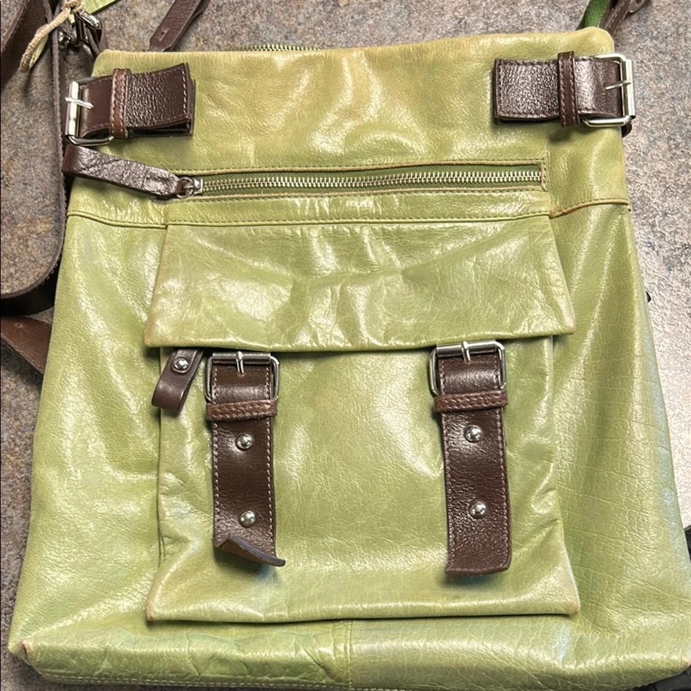 Tano Olive Green Crossbody with Dark Brown Accents